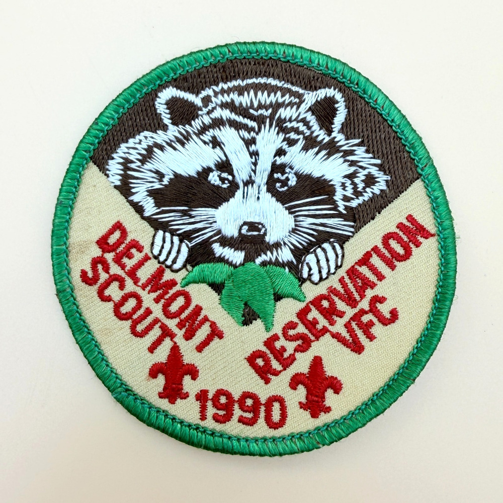 Vintage Boy Scout Patch 1990 Delmont Scout Reservation Raccoon Camp Badge PA
